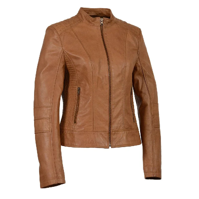 Milwaukee Leather SFL2860 Women's Saddle Zip Front Stand Up Collar Leather Jacket Wool Fabric Cashmere Fabric Tweed Fabric Milwaukee Leather SFL2860 Women's Saddle Zip Front Stand Up Collar Leather Jacket Wool Fabric Cashmere Fabric Tweed Fabric