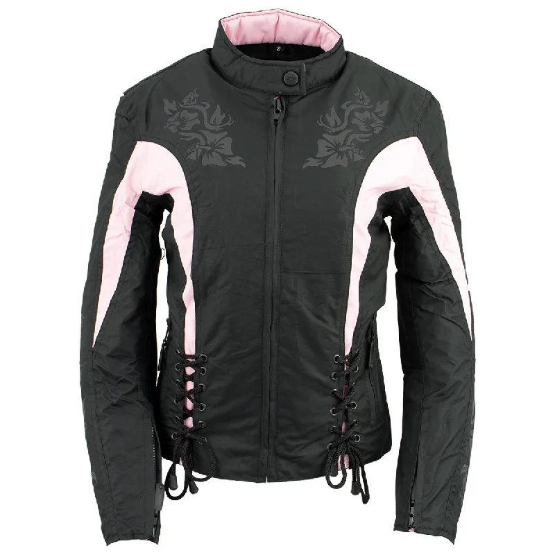 NexGen SH236806 Women's 'Reflective Buffalo Head' Black and Pink Textile Jacket Corduroy Jacket Velvet Jacket Brocade Jacket