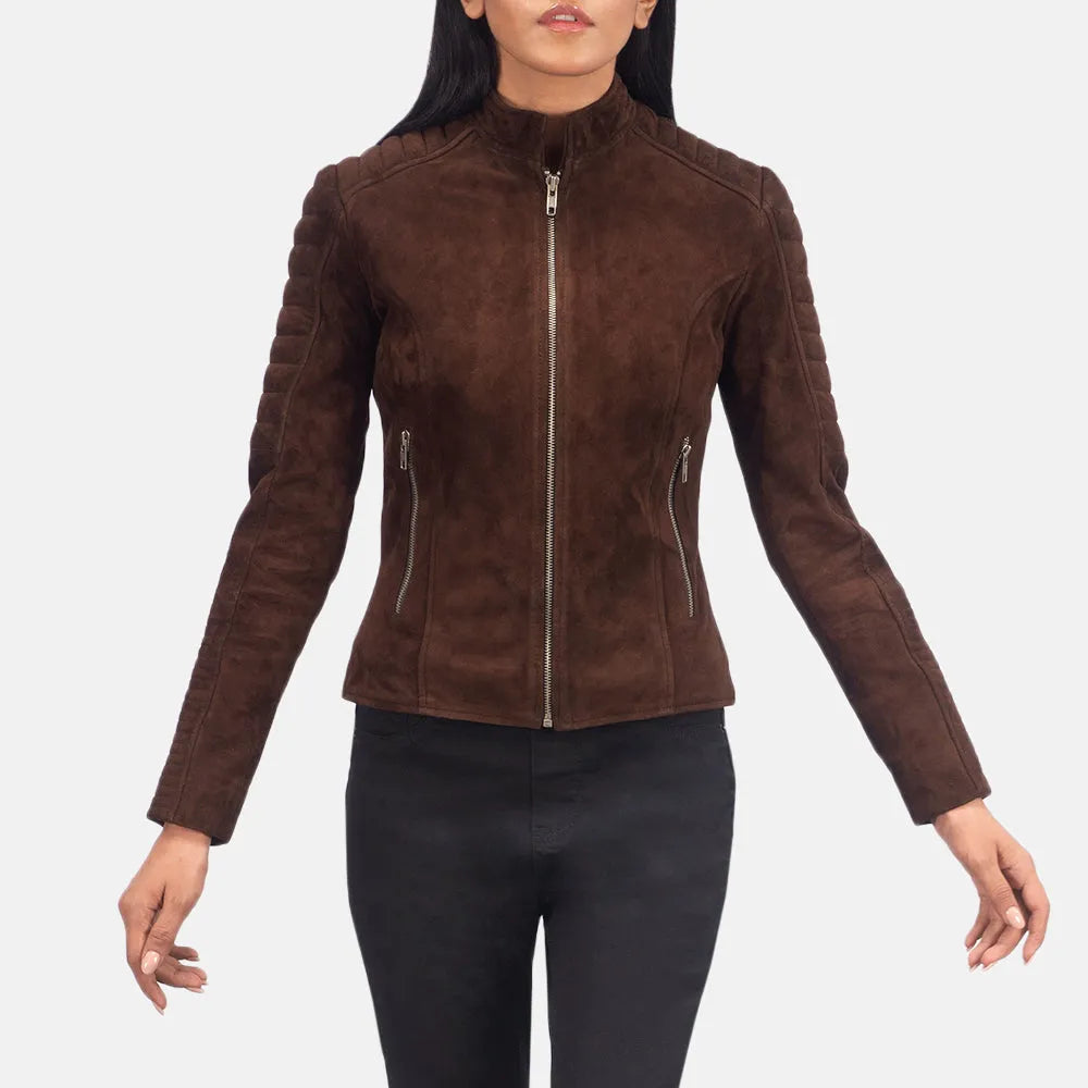 Quilted Mocha Brown Suede Jacket Women Corduroy Jacket Velvet Jacket Brocade Jacket