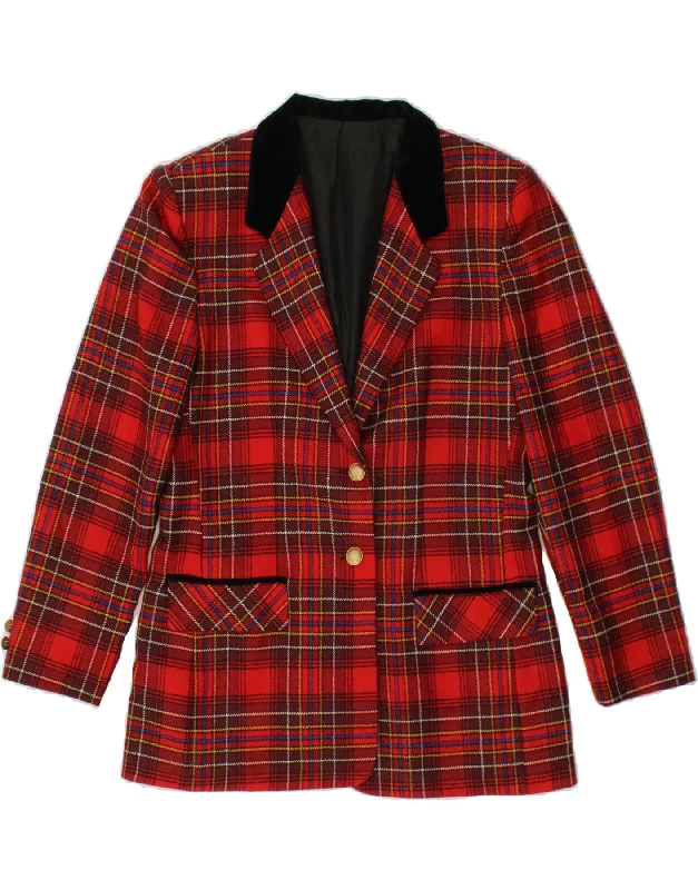 VINTAGE Womens 2 Button Blazer Jacket IT 46 Large Red Check Virgin Wool Jacket Blazer Coat VINTAGE Womens 2 Button Blazer Jacket IT 46 Large Red Check Virgin Wool Jacket Blazer Coat
