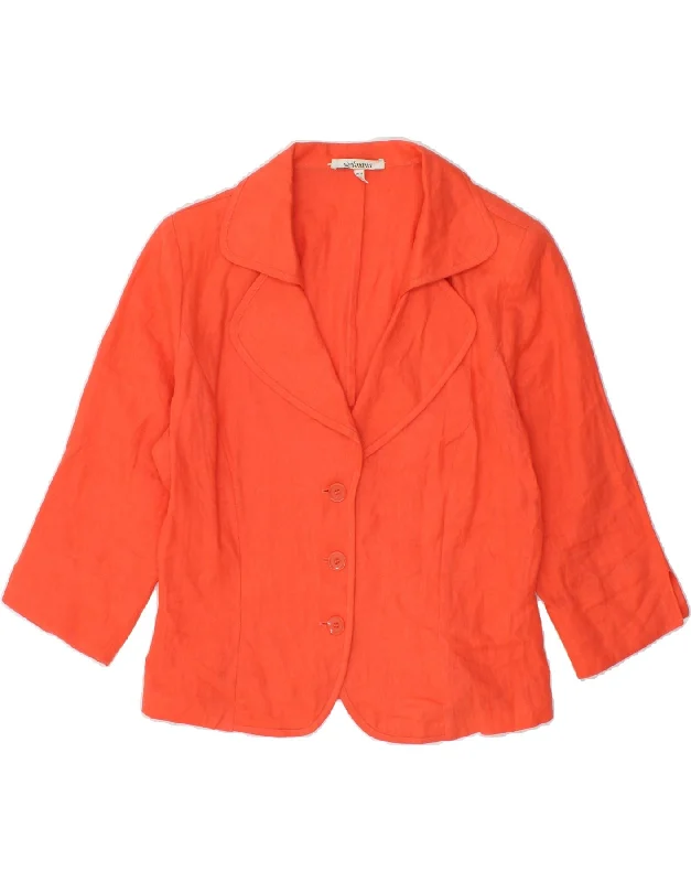 VINTAGE Womens 3 Button 3 Button Blazer Jacket UK 14 Medium Orange Linen Nylon Fabric Polyester Fabric Spandex Fabric VINTAGE Womens 3 Button 3 Button Blazer Jacket UK 14 Medium Orange Linen Nylon Fabric Polyester Fabric Spandex Fabric