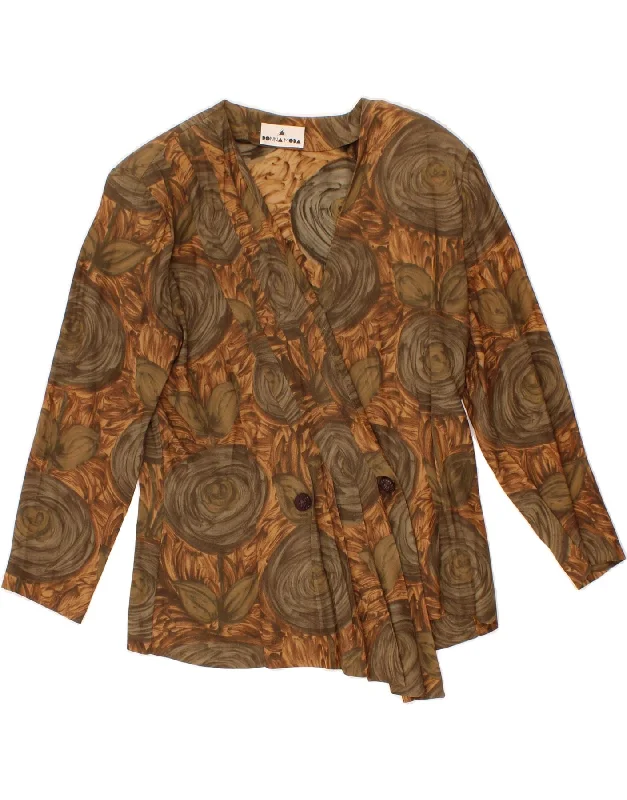 VINTAGE Womens Abstract Pattern Blazer Jacket UK 12 Medium Brown Acetate Notch Collar Peter Pan Collar Cowl Neck VINTAGE Womens Abstract Pattern Blazer Jacket UK 12 Medium Brown Acetate Notch Collar Peter Pan Collar Cowl Neck
