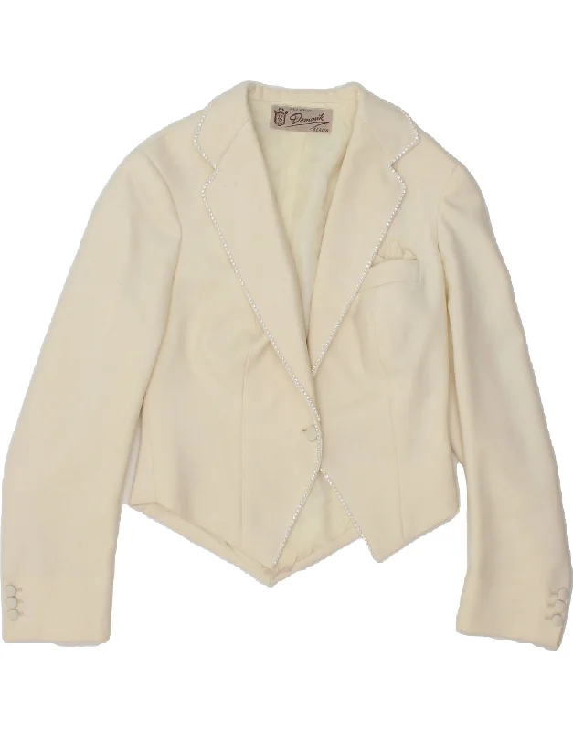 VINTAGE Womens Asymetric 1 Button Blazer Jacket UK 12 Medium Off White Welt Pockets Slit Pockets Flap Pockets VINTAGE Womens Asymetric 1 Button Blazer Jacket UK 12 Medium Off White Welt Pockets Slit Pockets Flap Pockets