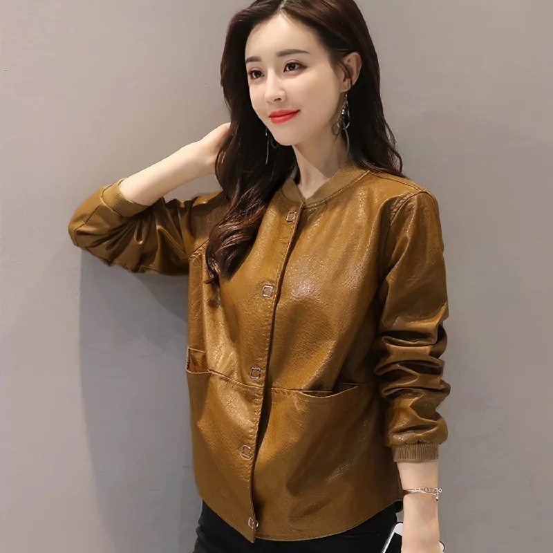 Women’s Biker Mustard Distressed Genuine Sheepskin Rib Knit Collar Retro Motorcycle Rider Leather Jacket Tiered Jacket Buttoned Jacket Zippered Jacket Women’s Biker Mustard Distressed Genuine Sheepskin Rib Knit Collar Retro Motorcycle Rider Leather Jacket Tiered Jacket Buttoned Jacket Zippered Jacket