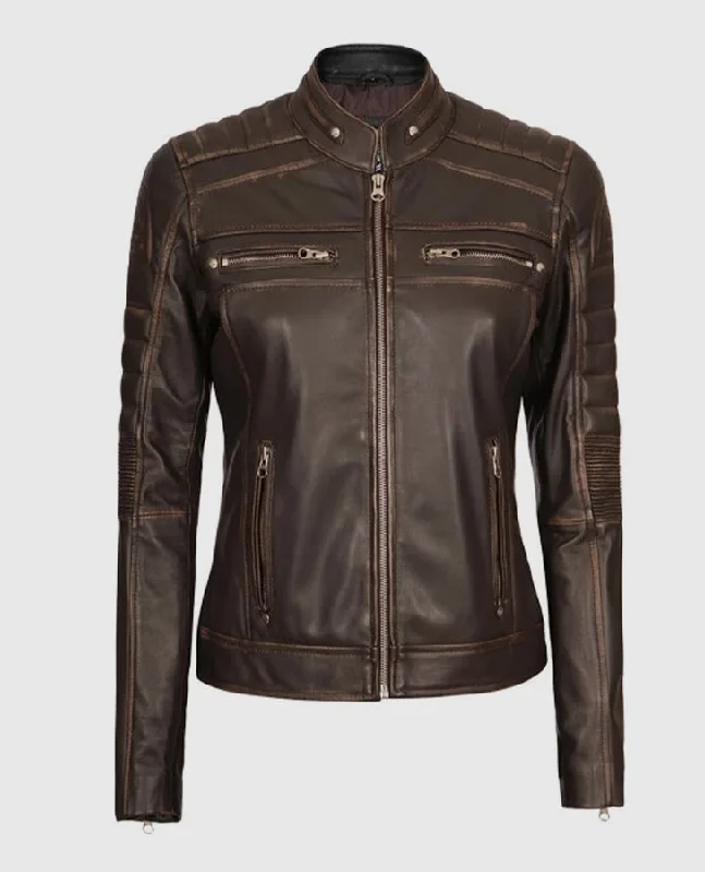Women's Austin Dark Brown Cafe Racer Biker Jacket Jersey Jacket Tulle Jacket Batik Jacket Women's Austin Dark Brown Cafe Racer Biker Jacket Jersey Jacket Tulle Jacket Batik Jacket