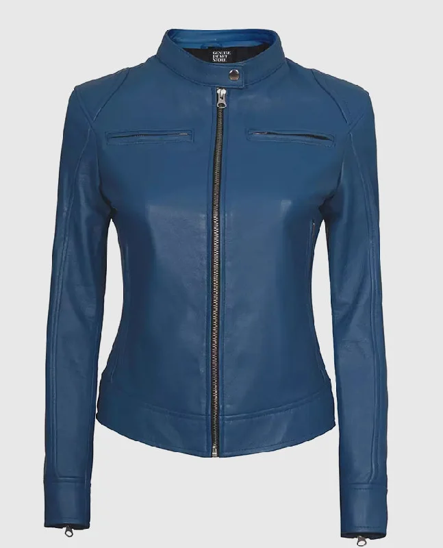 Women's Blue Cafe Racer Leather Jacket Oversized Jacket Tailored Jacket Straight Jacket Women's Blue Cafe Racer Leather Jacket Oversized Jacket Tailored Jacket Straight Jacket