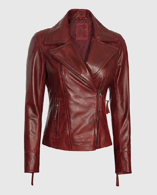 Women's Maroon Asymmetrical Biker Leather Jacket Mesh Jacket Canvas Jacket Denim Jacket Women's Maroon Asymmetrical Biker Leather Jacket Mesh Jacket Canvas Jacket Denim Jacket