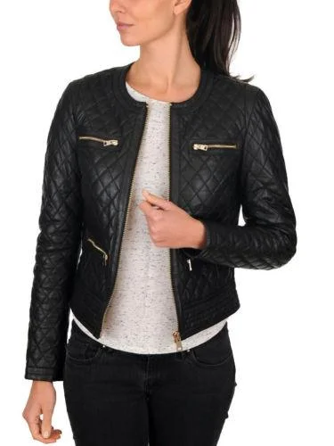WOMENS QUILTED BIKER JACKET BLACK LEATHER SLIM FIT MOTORCYCLE STYLE JACKET Notch Collar Jacket Peter Pan Collar Jacket Cowl Neck Jacket WOMENS QUILTED BIKER JACKET BLACK LEATHER SLIM FIT MOTORCYCLE STYLE JACKET Notch Collar Jacket Peter Pan Collar Jacket Cowl Neck Jacket