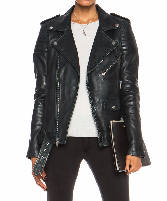 WOMENS REAL LEATHER CASUAL BLACK BRANDO DESIGNER JACKET Fleece Fabric Down Fabric Feather Fabric WOMENS REAL LEATHER CASUAL BLACK BRANDO DESIGNER JACKET Fleece Fabric Down Fabric Feather Fabric