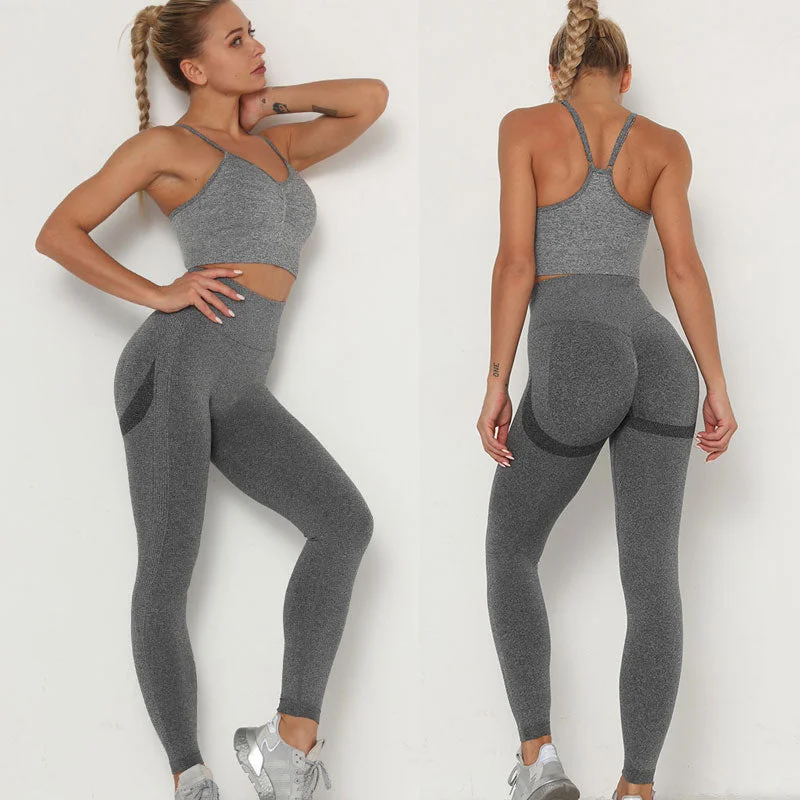 High Waist Gym Leggings+Push Up Sport Bra Sports Suits