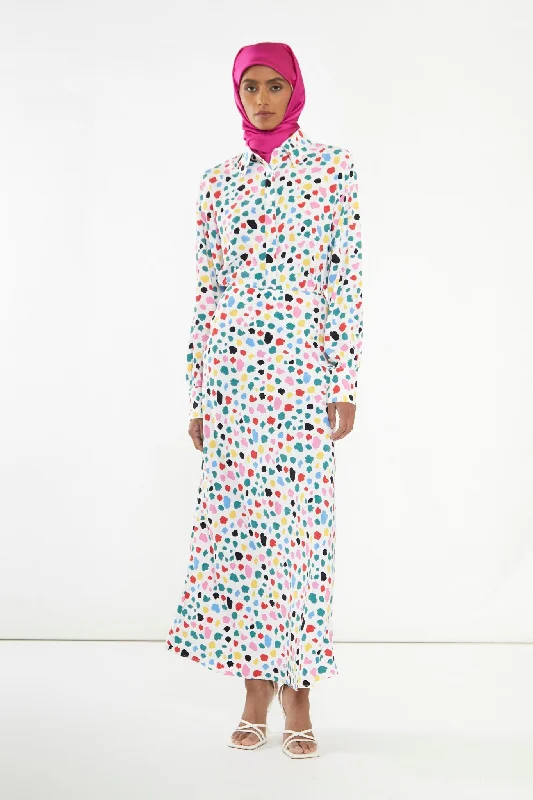 Abstract Spot Bias-Cut Maxi-skirt