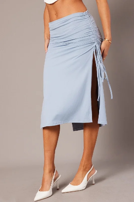 Blue Maxi Skirt Side Ruched Jersey