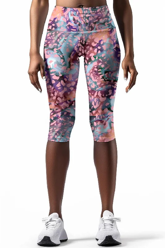 Bora Bora Ellie Watercolor Print Athletic Yoga Capri Leggings - Women