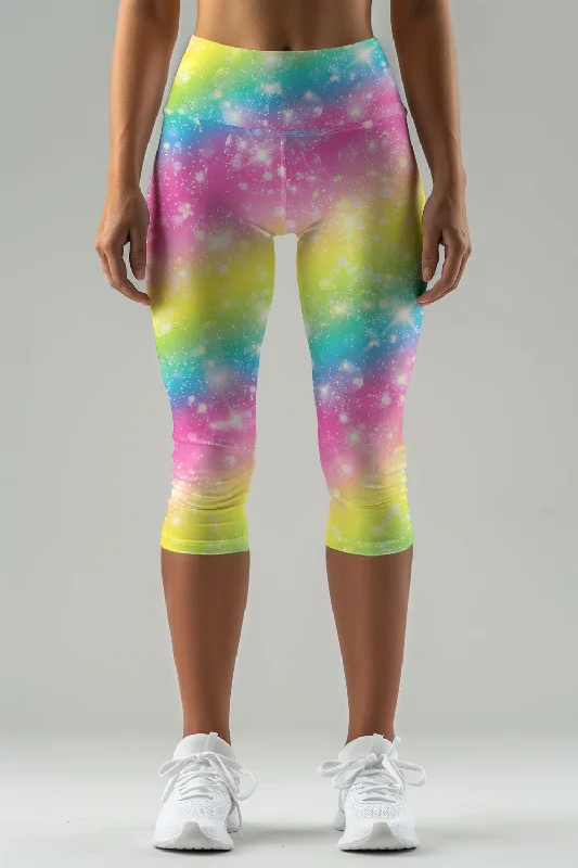 Bright Story Ellie Colorful Shimmer Print Yoga Capri Leggings - Women