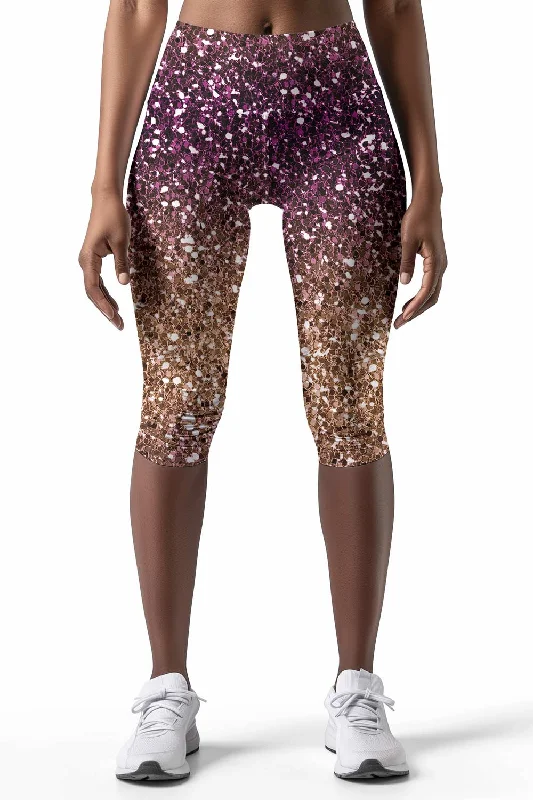 Gleam Wonderland Ellie Purple Shiny Print Yoga Capri Leggings - Women