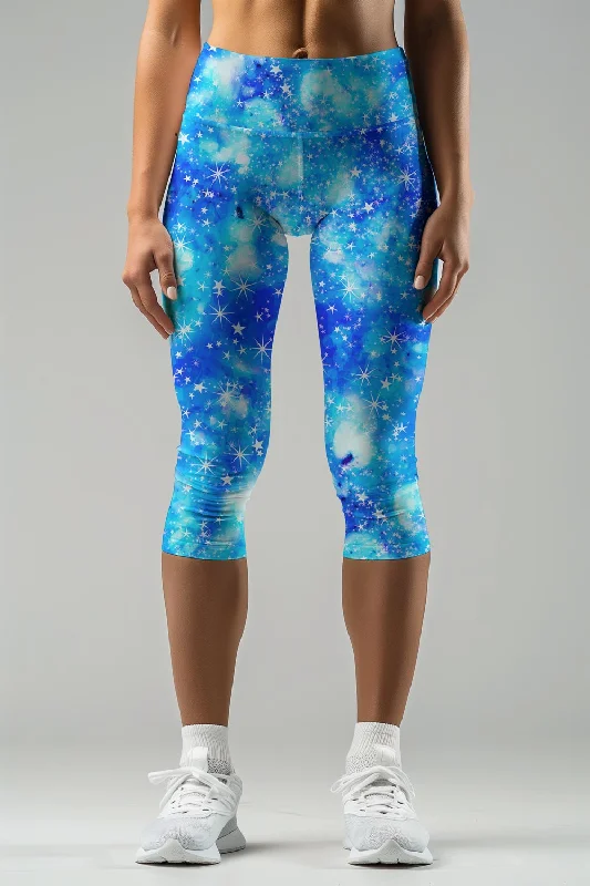 Imagination Ellie Blue Galaxy Print Performance Capri Leggings - Women