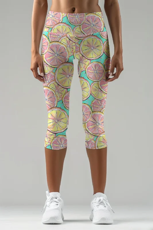 Marmalade Ellie Lemon Print Performance Yoga Capri Leggings - Women