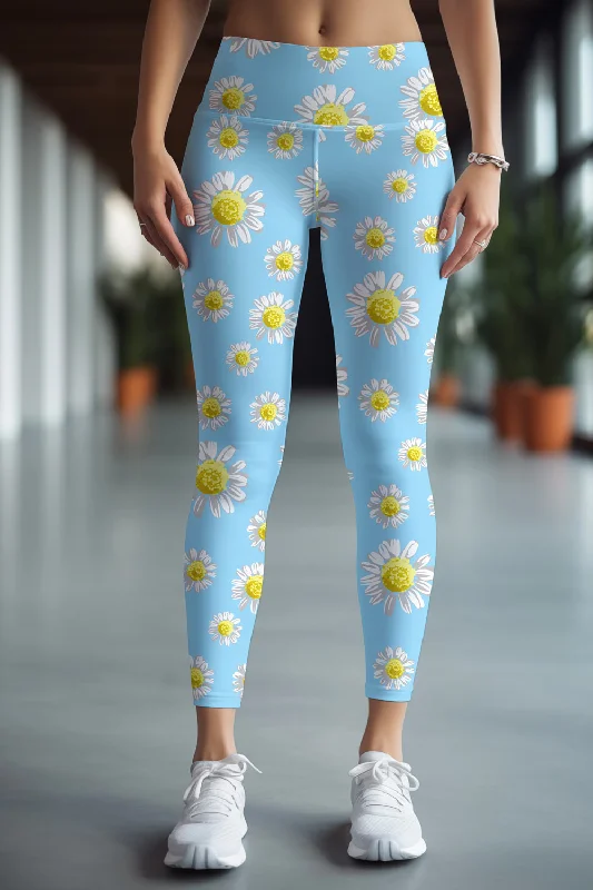 Marvelous Daisy Lucy Baby Blue Floral Gym Leggings Yoga Pants - Women