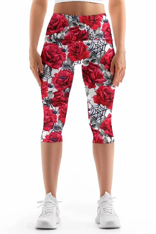 Mystic Reign Ellie Red & White Performance Yoga Capri Leggings - Women