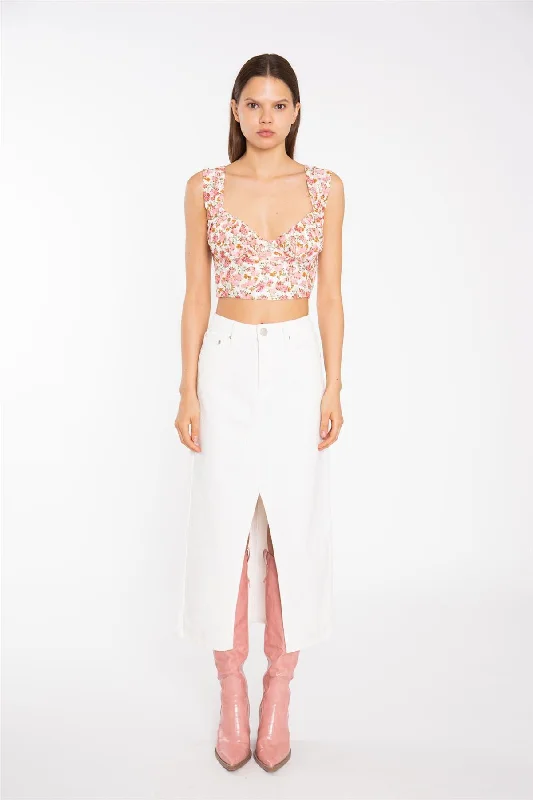 Off White Centre-Split Denim Maxi-Skirt