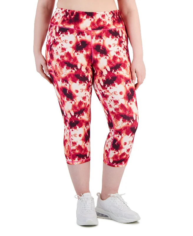 Plus Size Compression Tie-Dye Side-Pocket Crop Leggings