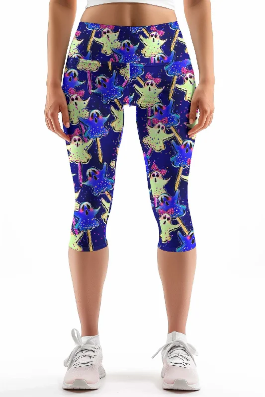 Trick or Treat Ellie Blue Performance Yoga Capri Leggings - Women