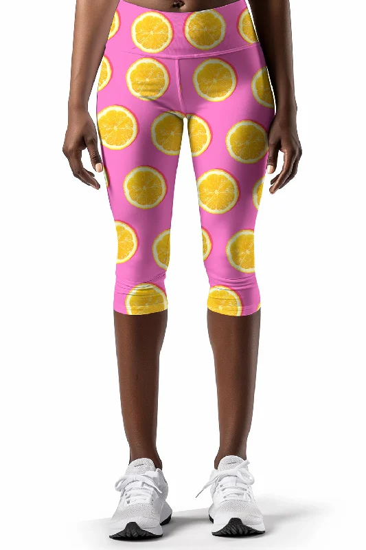 Tutti Frutti Ellie Pink Lemon Performance Yoga Capri Leggings - Women