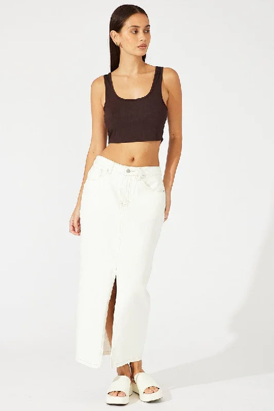 White Denim Skirt Maxi Front Split