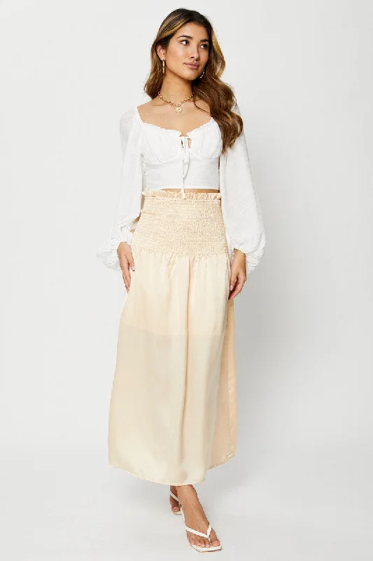 White Maxi Skirt Satin