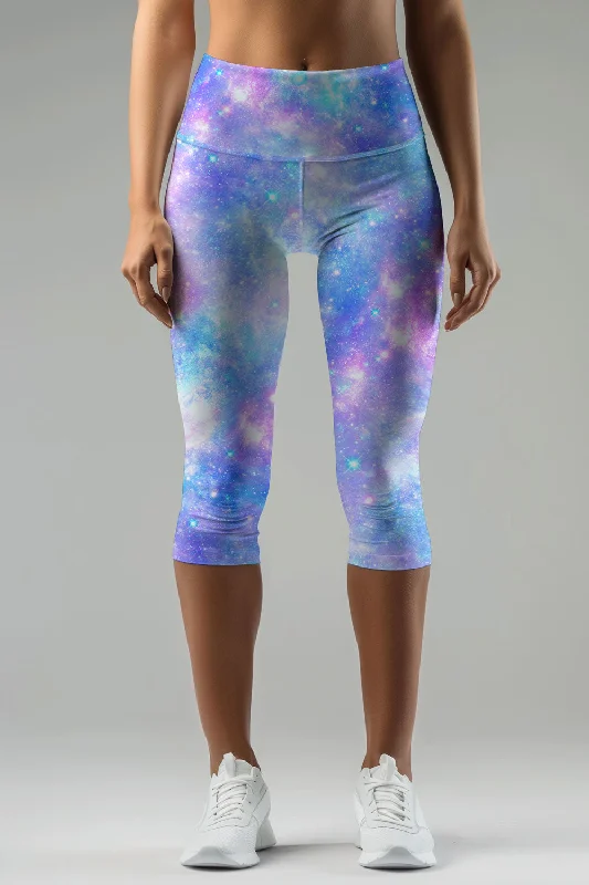 Wizard Ellie Blue Galaxy Print Performance Yoga Capri Leggings - Women