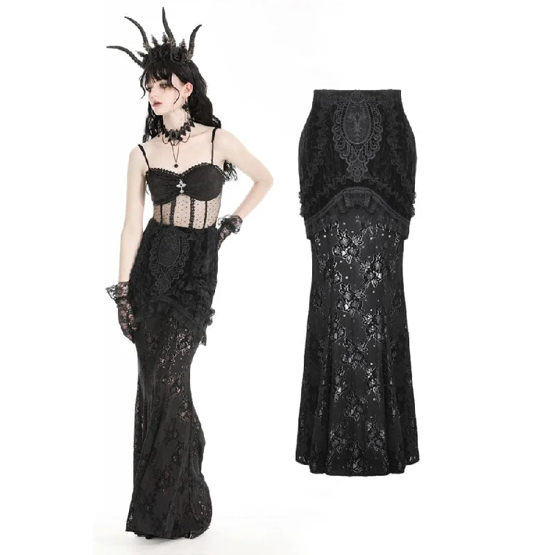 Women's Gothic Lace Splice Velvet Fishtailed Skirt