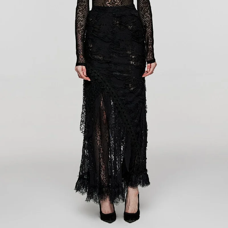 Women's Gothic Ripped Lace Splice Skirt