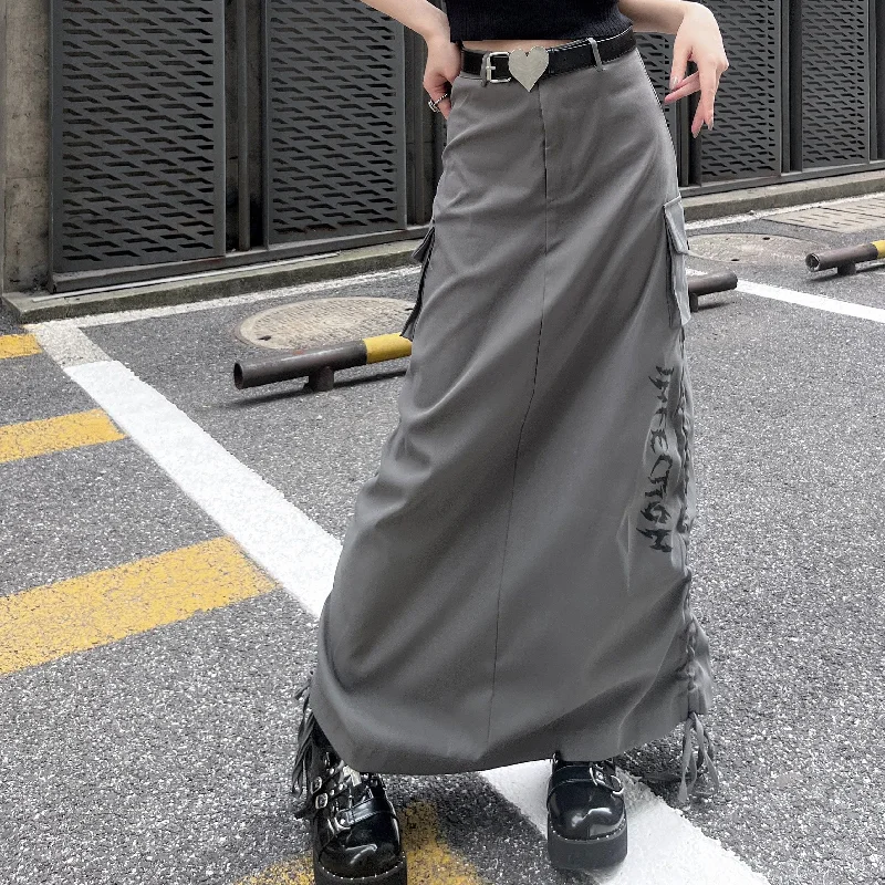 Women's Grunge Big-pocket Drawstring Skirt with Belt