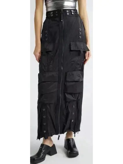Cargo Maxi Zip Skirt in Black lace skirt intricate