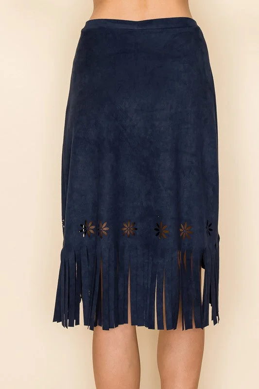 Vocal Faux Suede Overlay Fringe Skirt velvet skirt plush