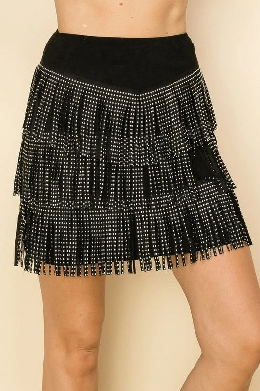 Vocal Crystal Fringe Mini Skirt corduroy skirt comfortable