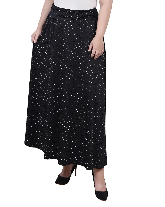 Plus Size Maxi A-Line Skirt With Front Faux Belt With Ring Detail spandex blend skirt