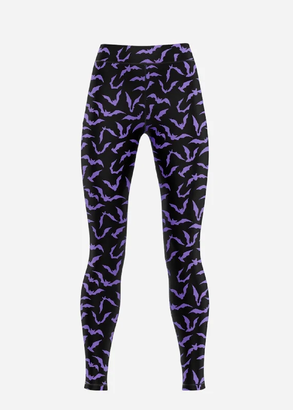 Purple Bat Leggings Low Rise Leggings Comfortable Running Leggings