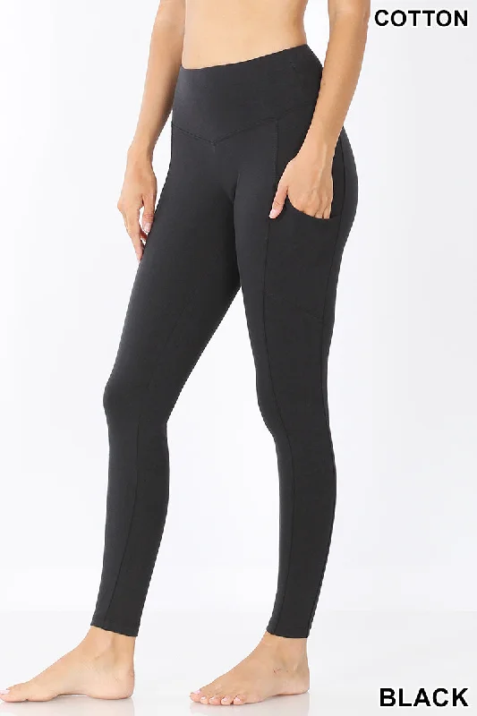 Beautifully Basic Cotton Stretch Full Length Leggings with Side Pockets - Black Elegant Metallic Leggings Beautifully Basic Cotton Stretch Full Length Leggings with Side Pockets - Black Elegant Metallic Leggings