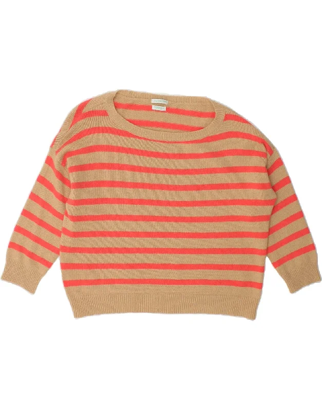 BENETTON Womens Boat Neck Jumper Sweater UK 16 Large Beige Striped Slim Fit Regular Fit Oversized BENETTON Womens Boat Neck Jumper Sweater UK 16 Large Beige Striped Slim Fit Regular Fit Oversized