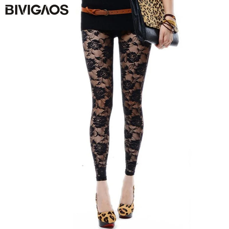BIVIGAOS New Summer Women Lace Roses Sexy Leggings Thin Elastic Rose Hollow Push Up Leggings Women's Transparent Black Leggings Fashionable Ribbed Knit Leggings BIVIGAOS New Summer Women Lace Roses Sexy Leggings Thin Elastic Rose Hollow Push Up Leggings Women's Transparent Black Leggings Fashionable Ribbed Knit Leggings