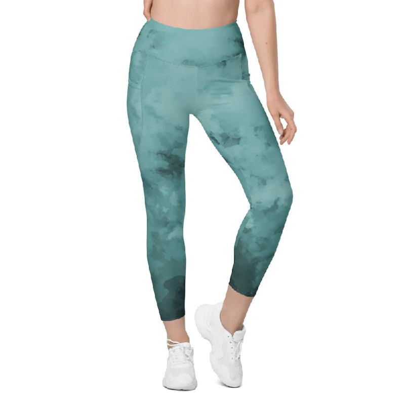 Blue Abstract Women's Tights, Abstract Best Leggings With Pockets For Women - Made in USA/EU/MX Comfortable Cold Weather Leggings Blue Abstract Women's Tights, Abstract Best Leggings With Pockets For Women - Made in USA/EU/MX Comfortable Cold Weather Leggings