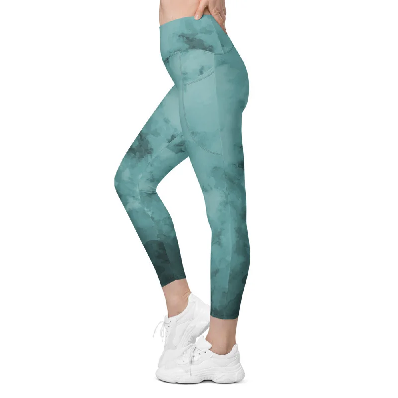 Blue Abstract Leggings With Pockets, Abstract Blue Green Best Leggings With Pockets For Women - Made in USA/EU/MX Stylish Patterned Active Leggings Blue Abstract Leggings With Pockets, Abstract Blue Green Best Leggings With Pockets For Women - Made in USA/EU/MX Stylish Patterned Active Leggings
