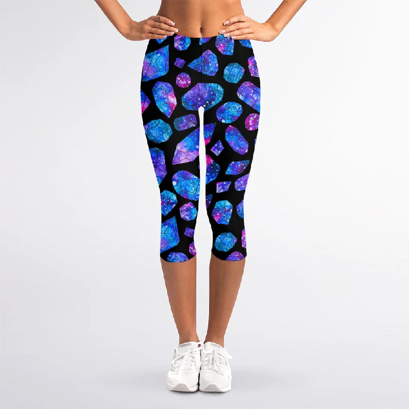 Blue Crystal Cosmic Galaxy Space Print Women's Capri Leggings Comfortable Full-Body Compression Leggings Blue Crystal Cosmic Galaxy Space Print Women's Capri Leggings Comfortable Full-Body Compression Leggings
