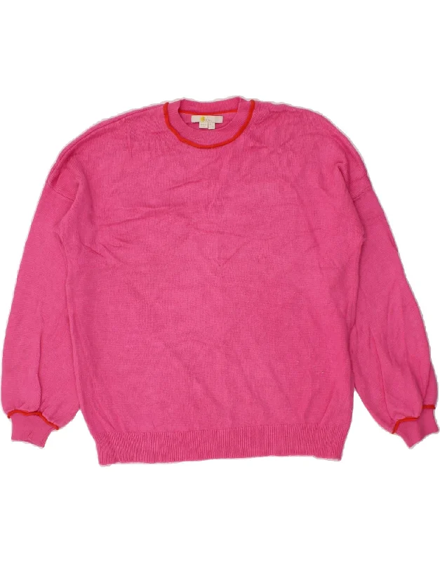 BODEN Womens Crew Neck Jumper Sweater UK 12 Medium Pink Viscose Solid Color Striped Floral Print BODEN Womens Crew Neck Jumper Sweater UK 12 Medium Pink Viscose Solid Color Striped Floral Print