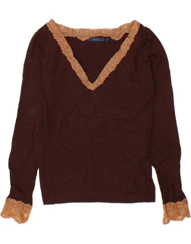 BODEN Womens Crop V-Neck Jumper Sweater UK 8 Small Brown Merino Wool Machine Wash Dry Clean Hand Wash BODEN Womens Crop V-Neck Jumper Sweater UK 8 Small Brown Merino Wool Machine Wash Dry Clean Hand Wash