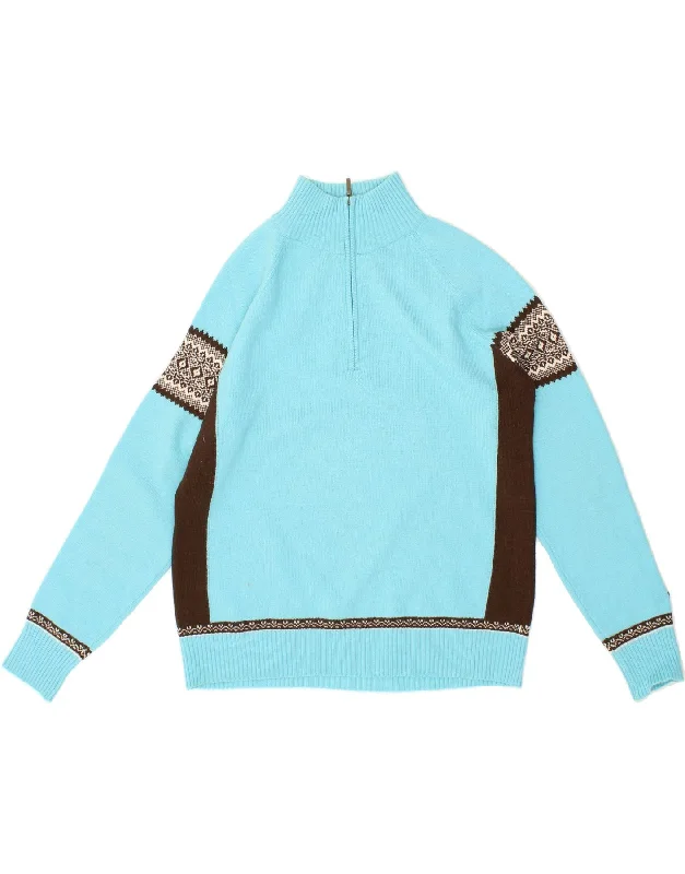 CAMPAGNOLO Womens Zip Neck Jumper Sweater UK 18 XL Blue Fair Isle Spandex Rayon Corduroy CAMPAGNOLO Womens Zip Neck Jumper Sweater UK 18 XL Blue Fair Isle Spandex Rayon Corduroy