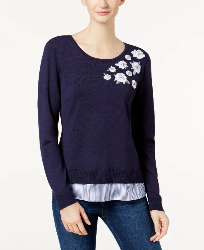 Charter Club Applique Layered Look Sweater Nylon Fabric Polyester Fabric Spandex Fabric Charter Club Applique Layered Look Sweater Nylon Fabric Polyester Fabric Spandex Fabric