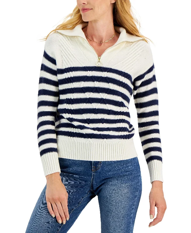 Charter Club Womens Zippered Striped Sweater Faux Fur Fabric Real Fur Fabric Shearling Fabric Charter Club Womens Zippered Striped Sweater Faux Fur Fabric Real Fur Fabric Shearling Fabric