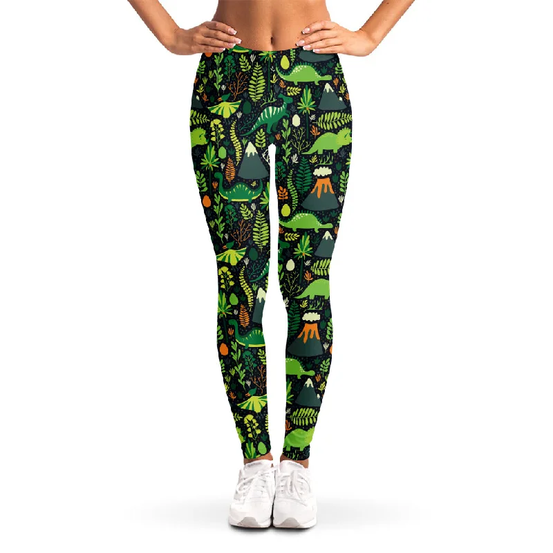 Cute Dinosaur And Floral Pattern Print Women's Leggings Cozy Yoga Compression Leggings Cute Dinosaur And Floral Pattern Print Women's Leggings Cozy Yoga Compression Leggings